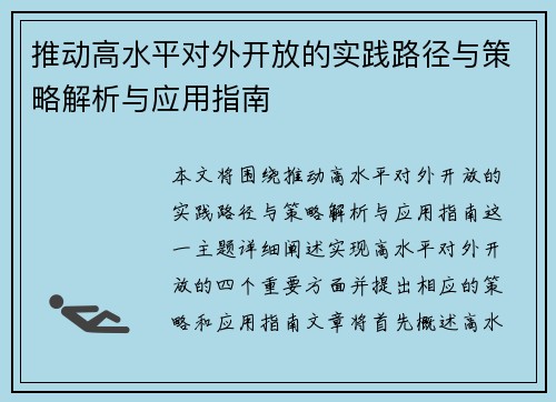 推动高水平对外开放的实践路径与策略解析与应用指南